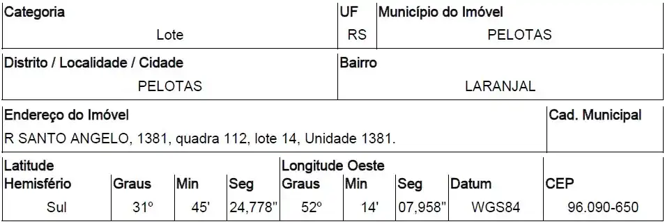 Terreno em LARANJAL, PELOTAS - RS