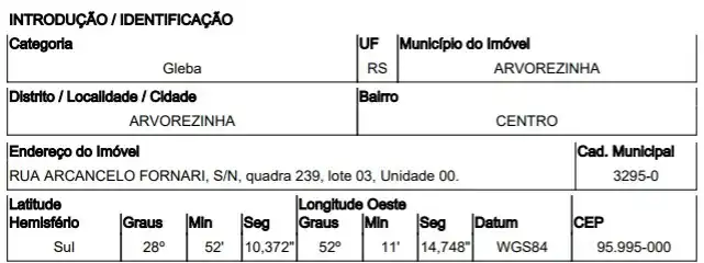 Gleba Urbana em CENTRO, ARVOREZINHA - RS