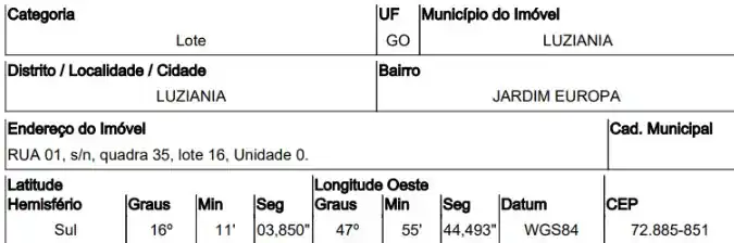 Terreno em JARDIM EUROPA, LUZIANIA - GO
