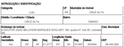 Terreno em TAMOIO, CRUZ ALTA - RS