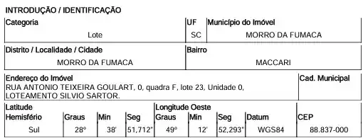 Terreno em MORRO MACCARI, MORRO DA FUMACA - SC