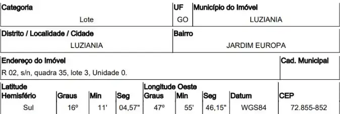 Terreno em JARDIM EUROPA, LUZIANIA - GO