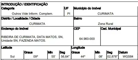 Imóvel rural em ZONA RURAL, CURIMATA - PI