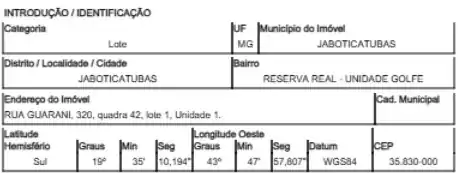 Terreno em JABOTICATUBAS, JABOTICATUBAS - MG