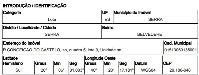 Terreno em BELVEDERE, SERRA - ES