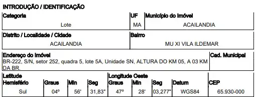 Terreno em VILA ILDEMAR, ACAILANDIA - MA