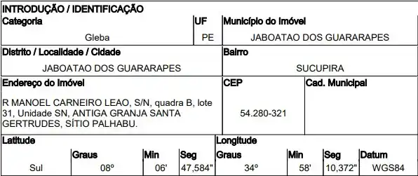 Gleba em SUCUPIRA, JABOATAO DOS GUARARAPES - PE