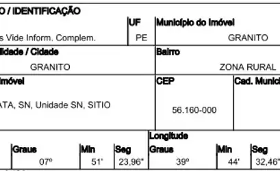 Imóvel rural em GRANITO - PE