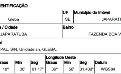 Gleba em JAPARATUBA - SE
